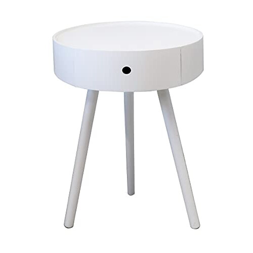 ASPECT Anika Round Bedside/End/Lamp Table With One Drawer,White