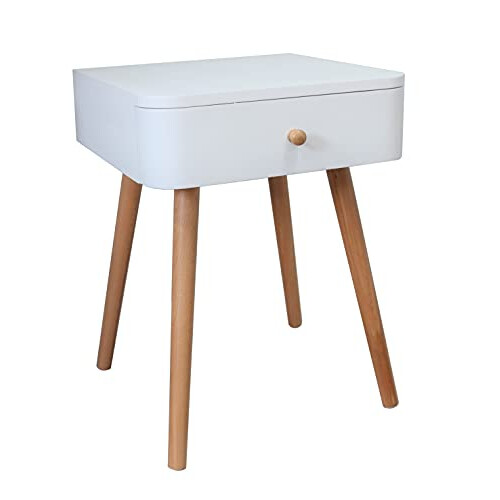 ASPECT Gina Mid Century Modern Two-Tone Bedside Table,White/Natural