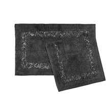 Emma Barclay Diamante Sparkle 100% Cotton Heavyweight 2 Piece Bath Mat & Pedestal Bathroom Toilet Set in Charcoal