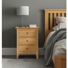 Hallowood Furniture Aston Bedside Table with 3 Drawers, Wooden Small Bedroom Cabinet, Slim Bedside Cabinets, Nightstand, Chest of Drawers for