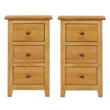 Hallowood Furniture Aston 3 Drawer Light Oak Bedside Tables Set of 2, Wooden Small Chest of Drawers for Living Room, Pre-Assembled Bedside Cabinet for