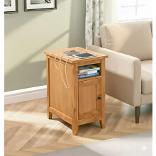 Hallowood Furniture Aston Side Table with Charging Station, Narrow Bedside Table with Built-in Power Sockets and USB ports, Small Bedside Cabinet for