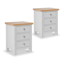 Farro Grey Bedside Tables Set of 2 Cabinet Units with Oak Tops | Roseland Furniture Pair of Solid Wood Painted Side End Night Stands with 3 Drawer