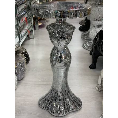 DEENZ Silver Lady Full Mirrored Side Table Modern Plant Stands Bed Side Sparkle End Romany Pearl 63X33Cm