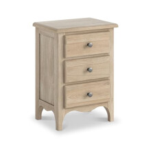 RoselandFurniture Celine Oak Bedside Table Cabinet | Fully Assembled Classic French Pine Wooden Side End Nightstand with 3 Drawers for Bedroom,