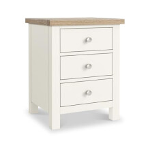 RoselandFurniture Farro XL Oak Bedside Table with Drawers | Ready Assembled Contemporary Washed Oak Wooden Bedside Cabinet | Large 3 Drawer Night