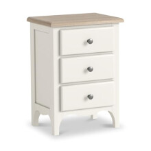 RoselandFurniture Celine Bedside Table with Washed Oak Top | Fully Assembled | Painted Coconut White Cabinet in French Shabby Chic Style | 3 Drawers