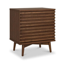 RoselandFurniture Kari Dark Oak Bedside Table Cabinet | Solid Wood Mid Century Retro Slatted 2 Drawer Nightstand for Bedroom