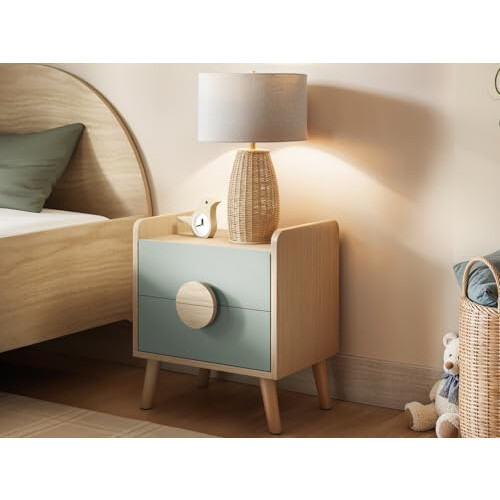 Flair Noah 2 Drawer Bedside Table Oak & Green