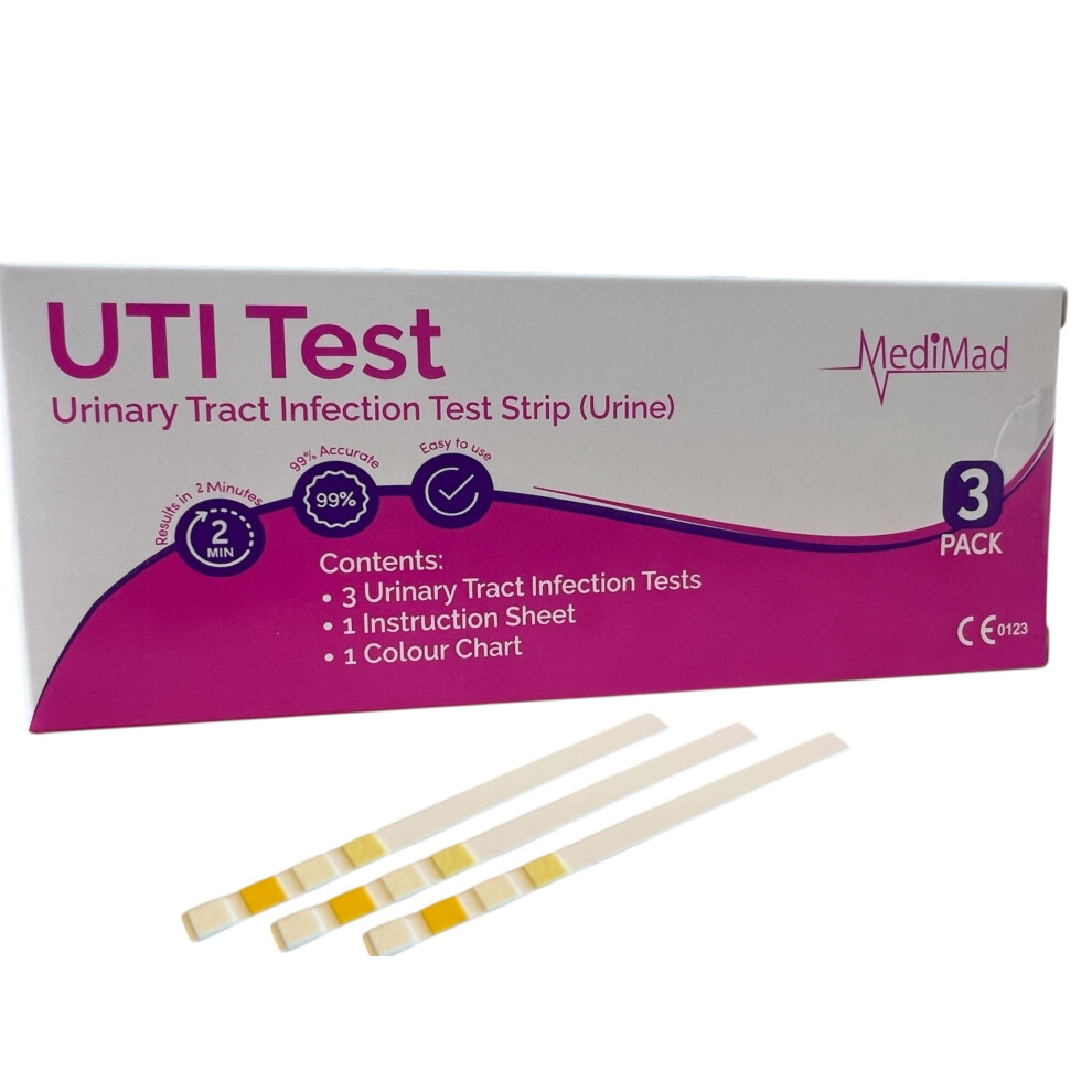 Babymad Uti Urine Test Strips Urinary Tract Infection Cystitis Tests Leukocytes, Nitrites, Protein & Blood - 3 Pack