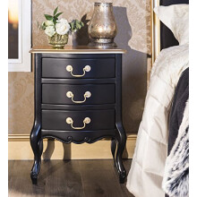 Juliette Black and Gold Bedside table with 3 drawers and metal handles. Quality FULLY ASSEMBLED bedside cabinet