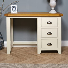 Elm home and garden Oak And Painted Single Pedistal Dressing Table With 3 Drawers Fully Assembled 75 cm high x 107 cm Wide x 44 cm Deep