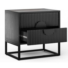 MMT 203691 Black Elegant Night Stand - Narrow Nightstand with 2 Fluted Drawers, Dresser, Steel Black Legs 18.9" L x 21.7" H - Sophisticated Bedroom