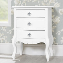 Juliette Nightstand with 3 Drawers | French Style White Bedside Table with Crystal Handles | Fully Assembled Bedroom Furniture (BRF-026-W-DCH)