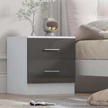 Reflect 2 Drawer Bedside Table | Grey Gloss & Matt White | Modern Nightstand for Bedroom Storage | H: 48.5cm x W: 45cm x D: 39.5cm