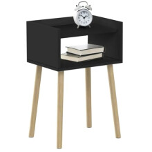 Taylor & Brown Modern Nightstand, Black Wooden Bedside Table, Tall End Side Table with Open Storage Shelf, Small Night Stand for Bedroom, Kids Room &
