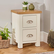 The Furniture Market Cotswold Cream Painted Slim 2 Drawer Bedside Table - Compact Storage Solution with Natural Oak Top, Perfect for Bedroom or Living