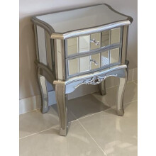 CMD Furniture French Style Mirrored Bedside Cabinet With Antiqued Silver Trim 2 Drawer