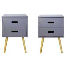 PREMZO 2 Drawer Bedside Side Table Vintage Inspired Retro End Table Cabinet Storage and Stylish Charm for Your Bedroom Living Room Guest Room Home Set