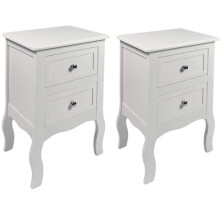 BLUEBRIT Virtual KartÂSet of 2 Chic White Wooden Free-Standing Bedroom Bedside Table Units with 2 Drawers-Stylish Storage Solutions for Bedroom and