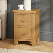 The Furniture Market Cotswold Rustic Smoked Oak Slim Bedside Table, Narrow 2 Drawer Nightstand, Solid Oak Frame, Traditional Country Bedroom Storage,