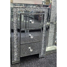 Mirrored Crushed Crystal Diamond Bedside Cabinet End Table Tallboy & Chester Drawers Bling Bling Fully Assembled (End-Table)