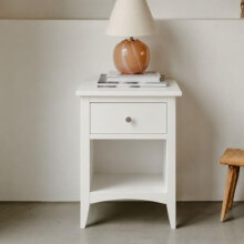 Edward Hopper Bedside Table, 1 Drawer Nightstand with Bottom Shelf | W45cm, D36cm, H61cm | Oak or White | Fully Assembled Bedroom Furniture (white)
