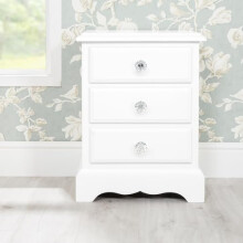 Statement Furniture French Style Romance Bedside Table with 3 Drawers â“ Wooden Nightstand Cabinet, Fully Assembled, Crystal or Metal Handles,