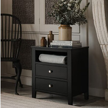 Brooklyn Black Bedside Table, Modern Wooden Nightstand with 2 Drawers and Shelf | 53W x 61H x 41D cm | Metal Runners & Handles | Fully Assembled