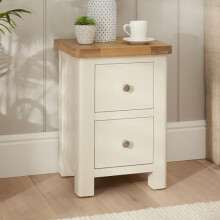 The Furniture Market Marbury Cream Painted | Slim 2 Drawer Bedside Table | Narrow Nightstand for Small Spaces | Solid Wood | Brushed Nickel Handles |