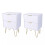 Dylex Bedside Table Storage End Table, 2 Drawers, White with Gold Legs, Set of 2 1