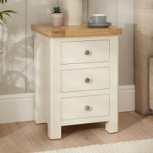 The Furniture Market | Marbury Cream | Painted 3 Drawer Bedside Table | Wooden Lamp Side Table | Light Whitewash Oak Top | For Bedroom and Living Room