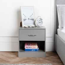 Home Treats Wooden Bedside Table Grey | 1 Draw Nightstand with Storage Shelf | Side Table Bedroom Storage Furniture (Set of 1, Grey)