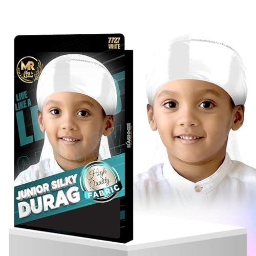 Junior Silky Durag for Kids - White - 7727