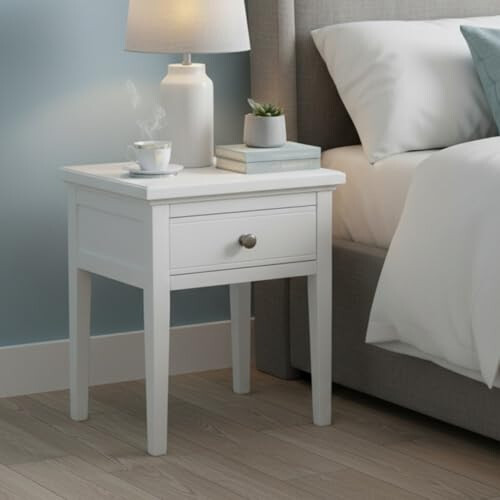 GROF GROFurniture 1 Drawer Painted Sofa Table, Painted Bedside for Bedroom, White End-table Table Ready Assembled