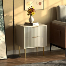 Free Standing White Wooden 2 Drawer Chic Fluted Bedside End Sofa Table Nightstand Room Living Bed Room Home Furniture