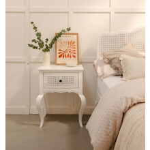 Statement Furniture Louis White Bedside Table, Rattan Cane Drawer Front, Aged Brass Handle, Cabriole Legs | W54cm D36.5cm H69cm | Assembled French