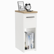 ComfortCove Bedside Tables, Bedside Drawers, Narrow Bedside Table, Bedside Cabinet, Slim End Table with Storage Shelf & Handle, White/Oak. Size: W20 x