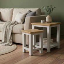 GROFurniture 100% Oak Top Side Table Set of 2, Painted End Table Nightstand for Bedroom or Livingroom, Oak Bedside Table Cashmere Grey, Modern &
