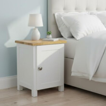 GROF GROFurniture Bedside Table with 1 Door Small Cabinet, Solid Wooden Side End Bedside Cabinet with Oak Top, Narrow Bedside, Oak Side Table for