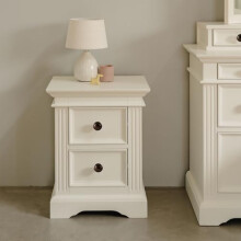 Statement Furniture Gainsborough Bedside Table with 2 Drawers| White or Cream | W45cm H61cm D35cm | Hand-Carved Details, Hampton Style Nightstand,