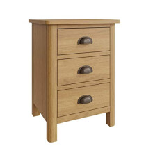 Ravendale Oak 3 Drawer Bedside Cabinet â“ Rustic Solid Wood Nightstand with Cup Handles, Fully Assembled Bedroom Furniture, 42cm Wide
