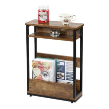 Livhome Narrow Side Table with Shelf, Small Nightstand with Storage, Bedside Table for Bedroom, Sofa Table with Magazine Rack, Functional Small Coffee