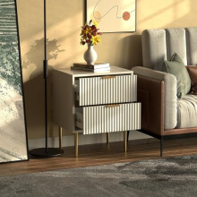 HYGRAD BUILT TO SURVIVE Luxury Bedside Table White With 2 Drawers Bedroom Nightstand Side Table Chest Gold Handles & Gold Legs Solid Wood Bedroom