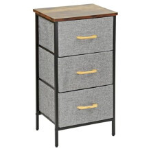 Livhome Bedside 3 Drawers Brown Cabinet, Space-Saving Night Table, Slim Storage Drawer Unit, Bedroom Side Table Organizer, Modern Wardrobe Storage
