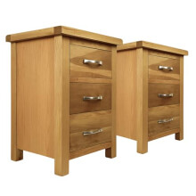 Home Furniture Group Ltd Hembury Oak Bedside Tables â“ Pair of 3 Drawer Cabinets with Metal Handles â“ Fully Assembled Nightstands for Bedroom