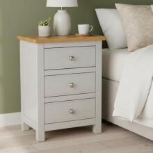 GROF GROFurniture Bedside Table 3 Drawers Solid Wooden Side End Bedside Cabinet Narrow Bedside Side Table for Bedroom or Livingroom, Ready Assembled