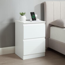 Home Treats Bedside Table with Charging Ports Side End Tables with 2 Drawers 2 British Plug 2 USB Plugs Ideal for Bedroom, Living Room, Study, Office