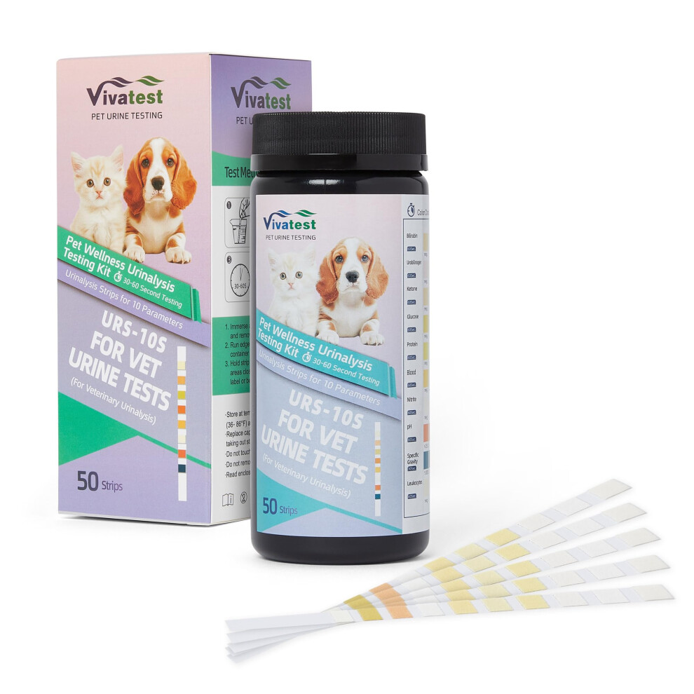 Viva Test Vivatest Urinalysis Sticks For Pets X50 ? 10 In 1 Pet Wellness Urine Test Strips For Bilirubin, Ketone, Glucose, Protein, Ph ? Ketone Test Strips For