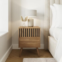 Rowan 2 Drawer Bedside Cabinet Oak Effect Wooden Bedside Table Scandinavian Nightstand Bedroom Storage Unit